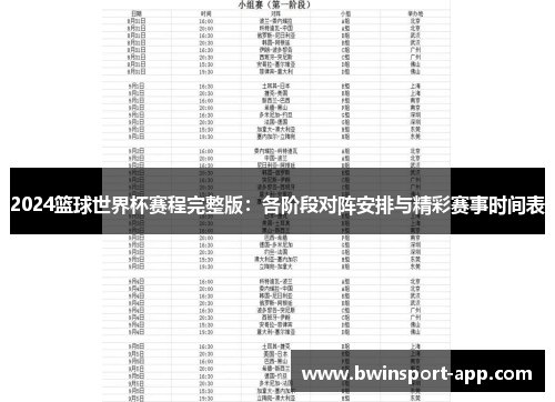 2024篮球世界杯赛程完整版：各阶段对阵安排与精彩赛事时间表